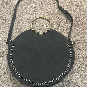 Anthropologie Black Circular Shoulder Bag with Gold Accents